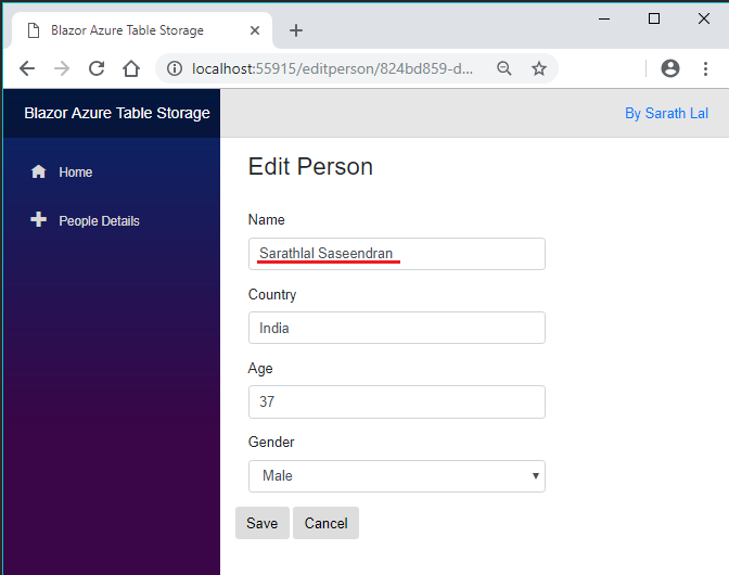 Single Page Application in Blazor with Azure Table Storage